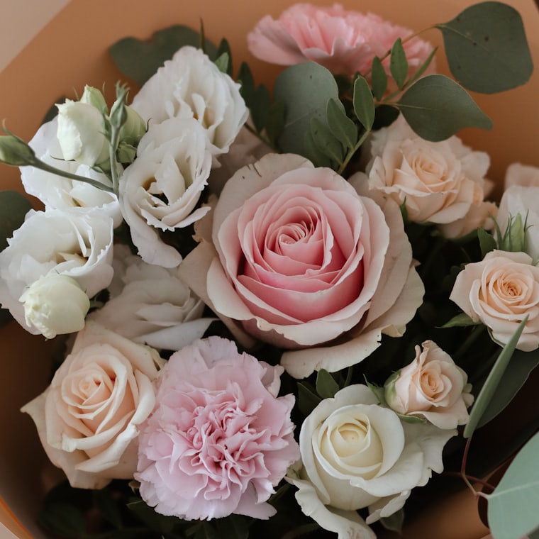 A soft blush and ivory bridal bouquet